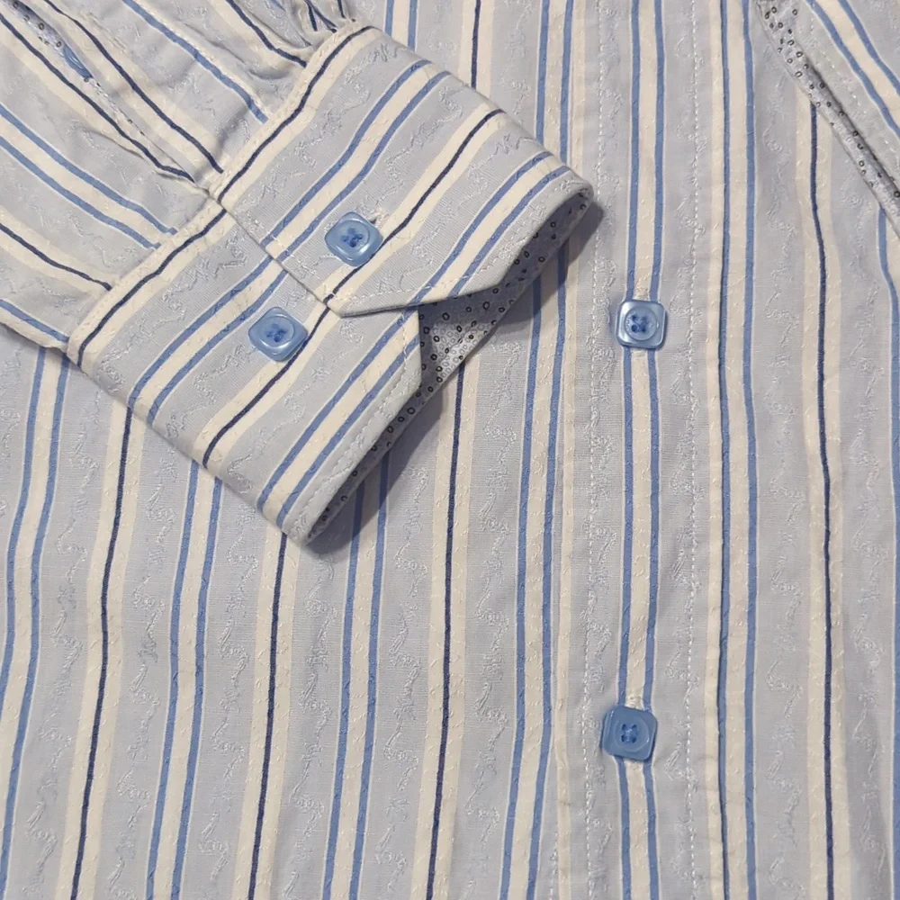 Bugatchi Men's Dress Shirt Blue White Pinstripe Casual Button Down 100% Cotton M
